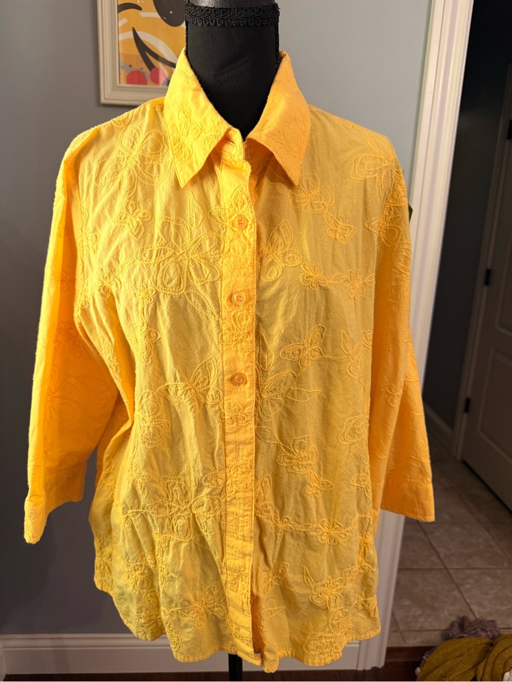Breckenridge 1X Yellow Embroidered Button-Down Shirt